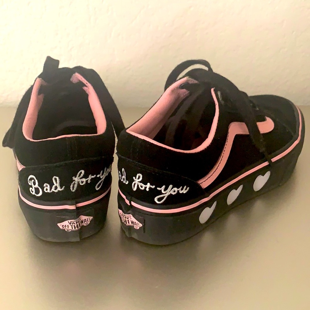 Original VANS black suede BAD FOR YOU Platform tennis shoes.